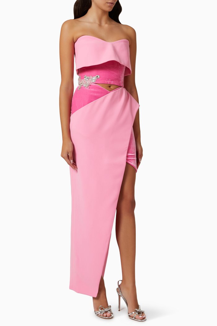 

Strapless Maxi Dress in Crepe, Pink