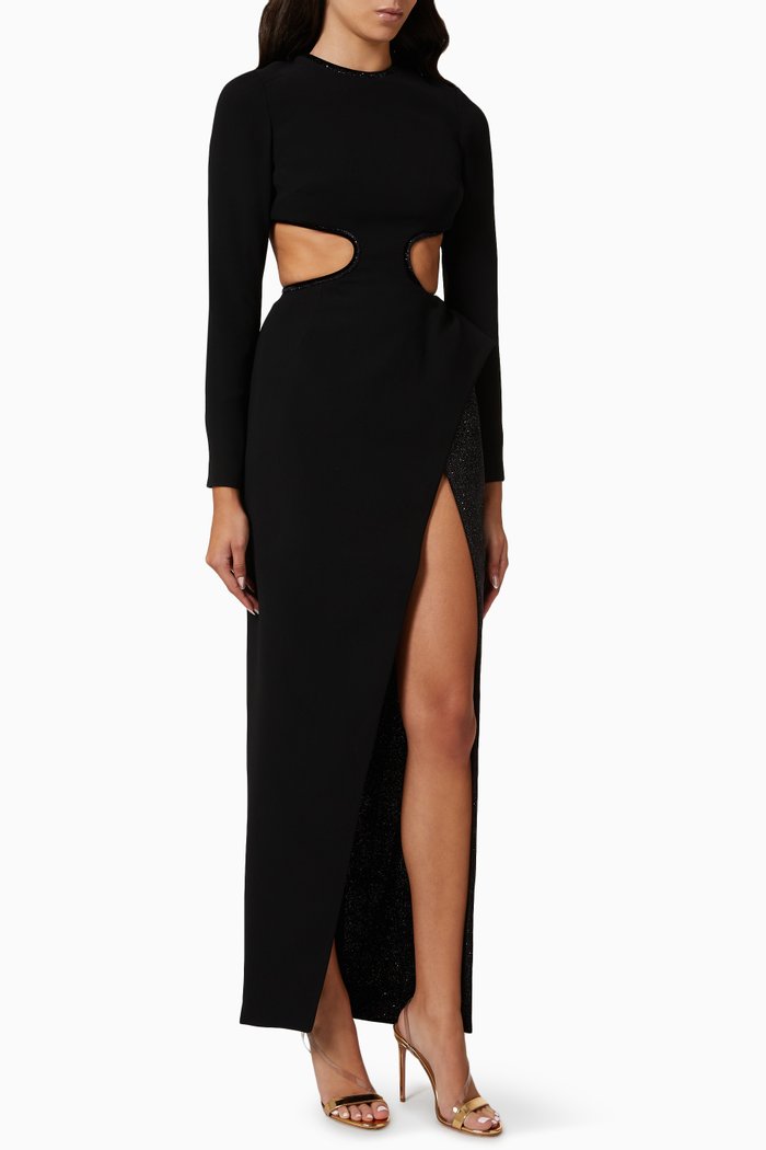 Cut-out Maxi Dress in Velvet, Black