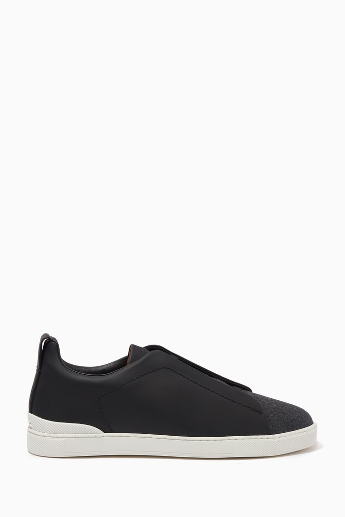 

Triple Stitch™ Low-top Sneakers in Leather & Flannel, Black