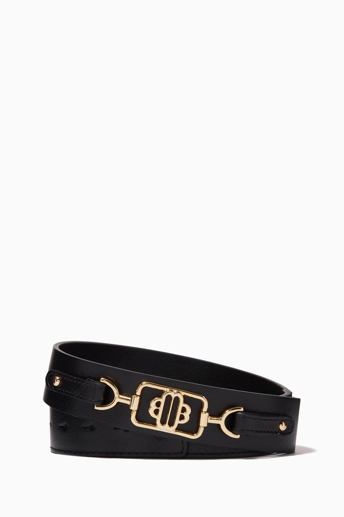 

Clover-frame Logo Belt in Leather, Black