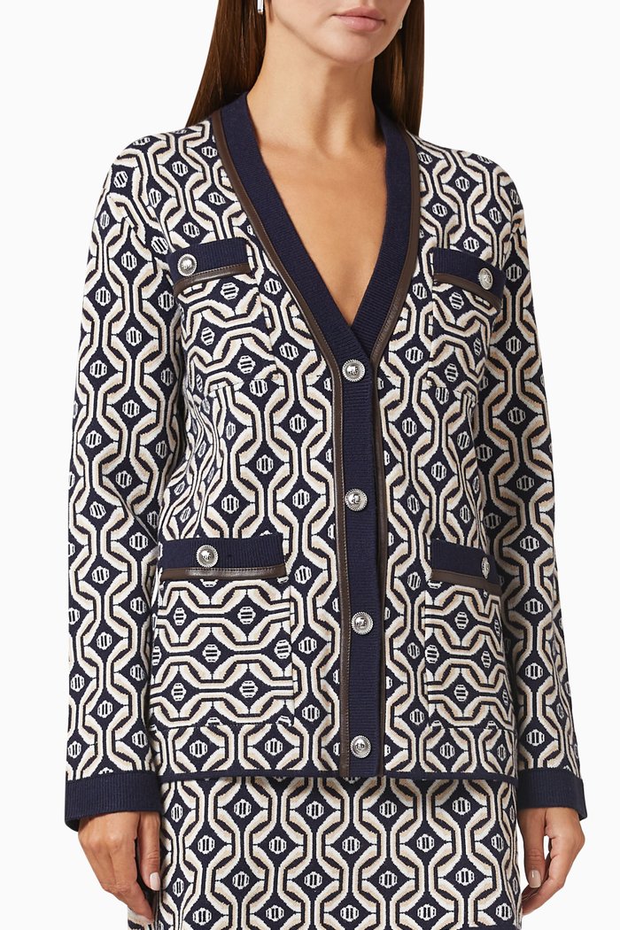 

Marelle Jacquard Cardigan in Viscose-blend, Blue