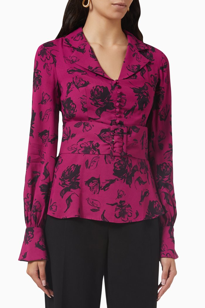 

Floral Belted Blouse in Viscose, Pink