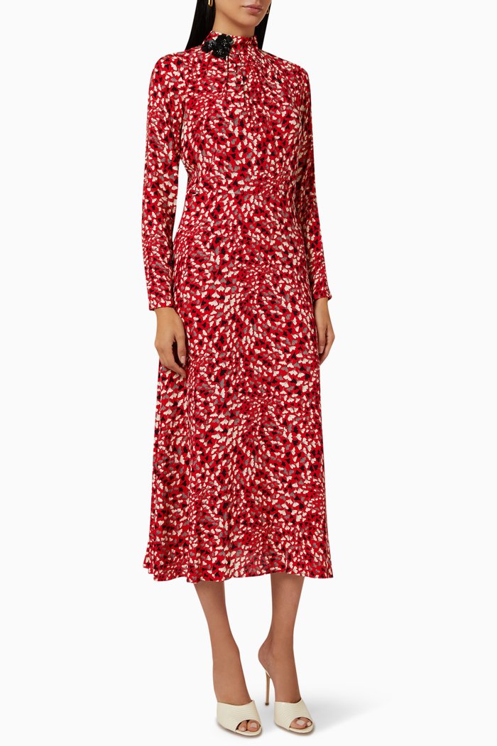 

Floral-print Embellished Midi Dress in EcoVero-viscose, Red