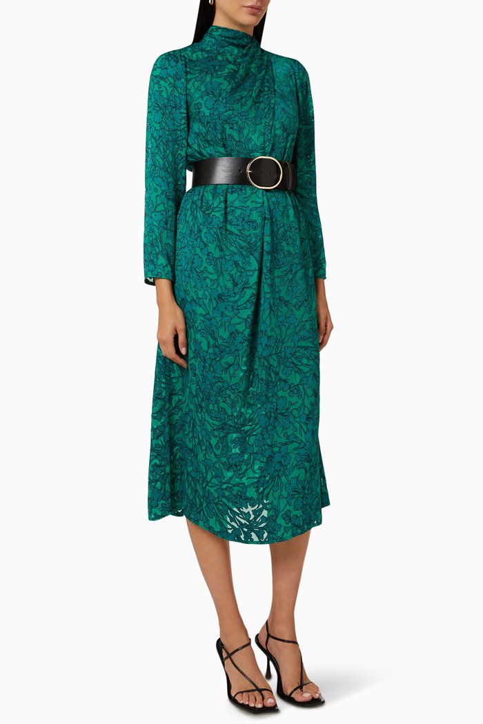 

Floral Lace-effect Midi Dress in Viscose-blend, Green
