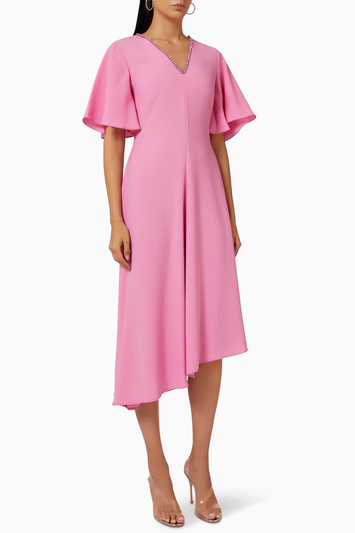 

Cut-out Embellished Midi Dress in Crêpe, Pink