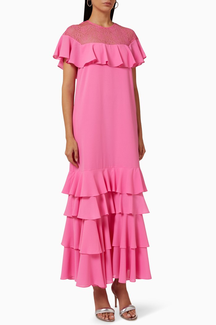 

Ruffle Maxi Dress in Crêpe, Pink