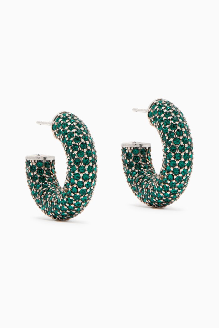 Mini Cameron Crystal Hoop Earrings, Green