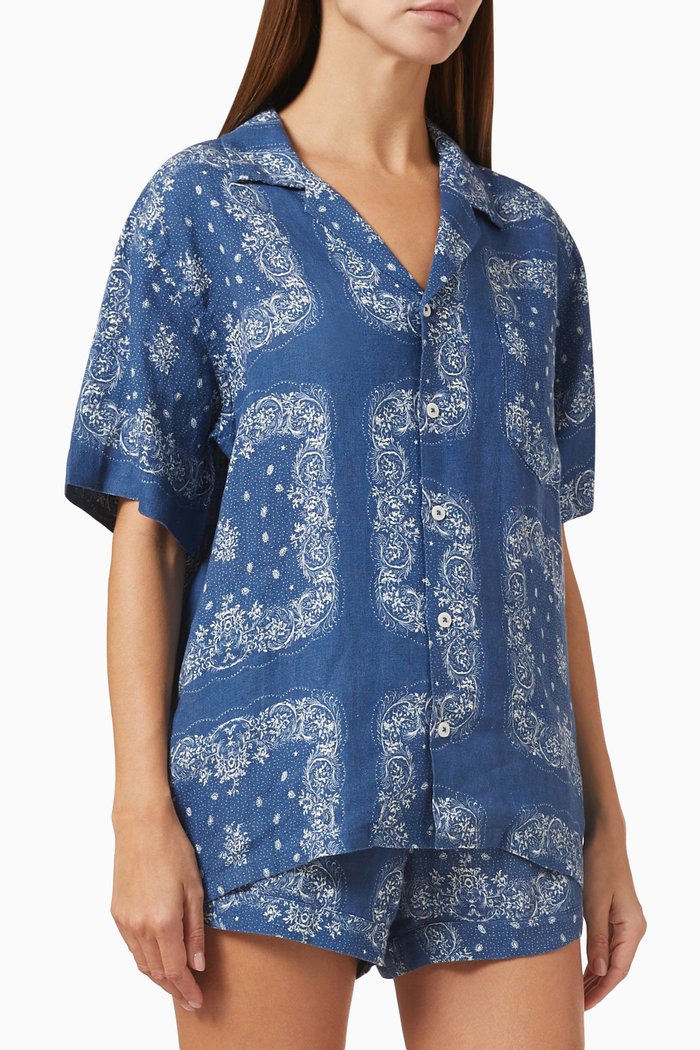 Bandana Print Pyjama Set in Cotton, Blue