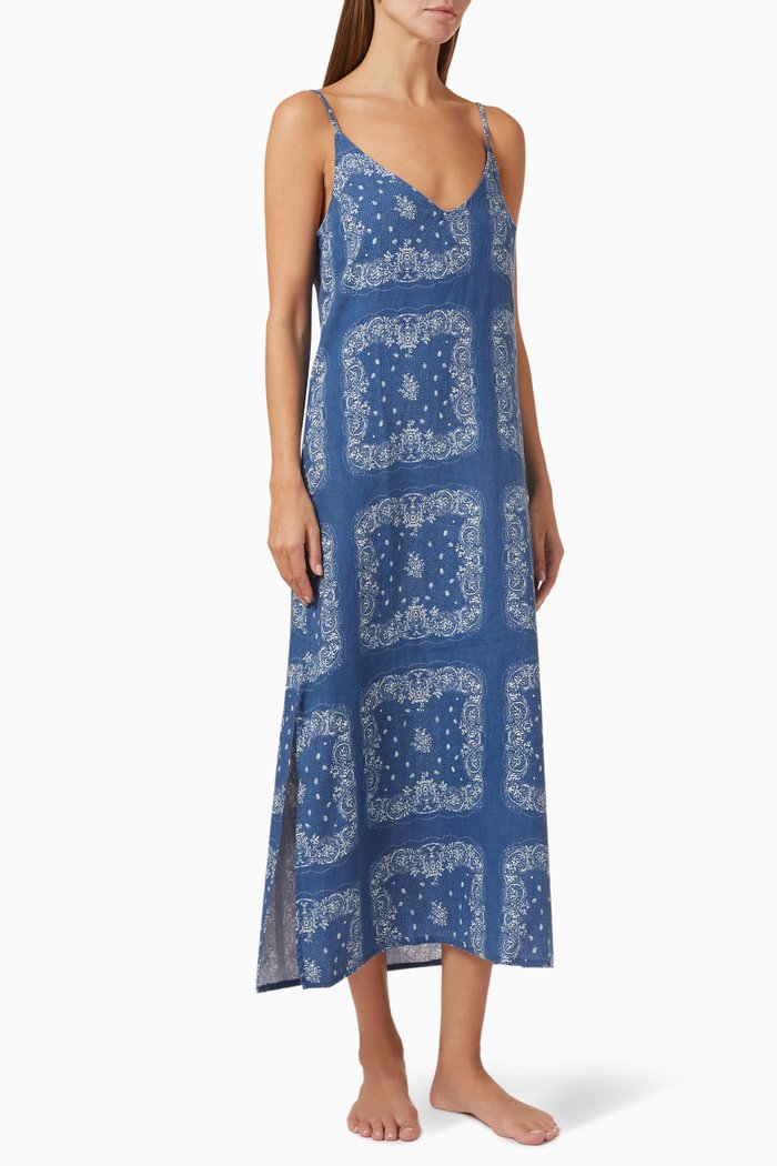 

Bandana Print Slip Nightie in Cotton, Blue