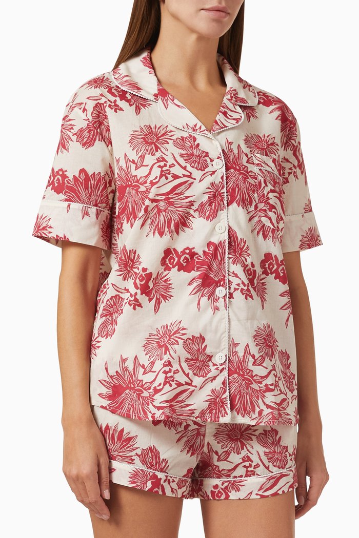 

Cactus Flower Print Pyjama Set in Cotton, Pink