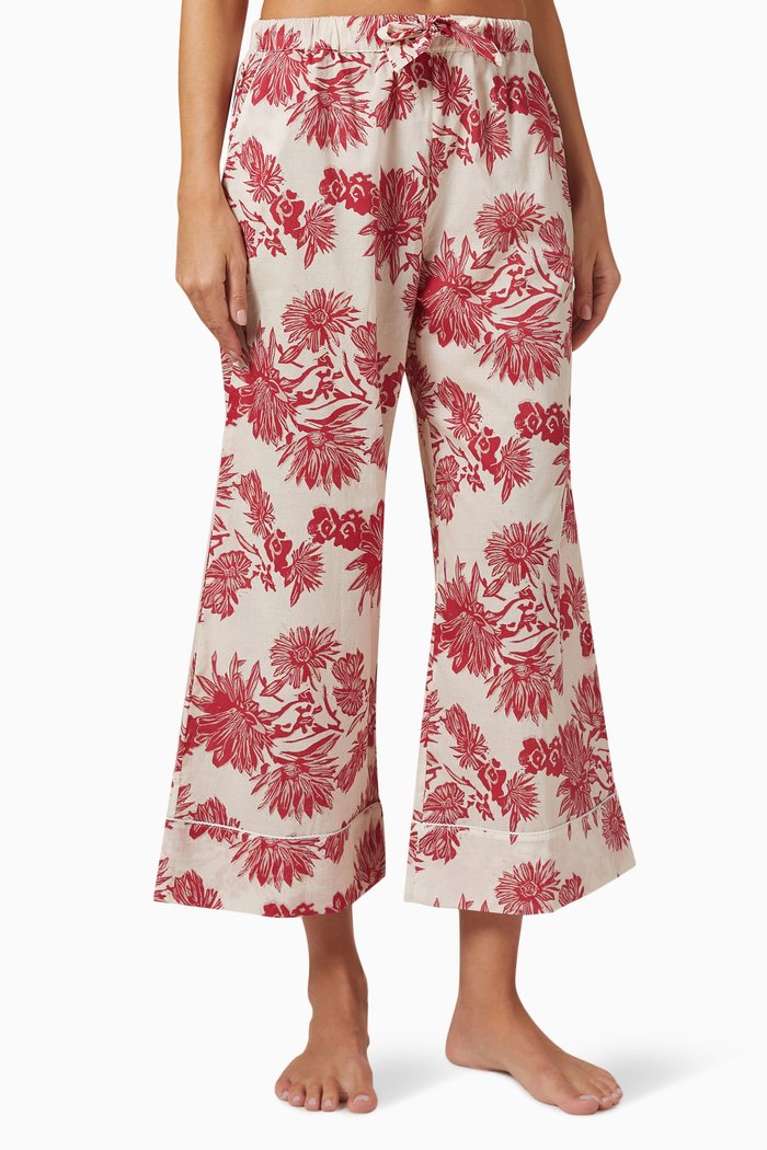 

Cactus Flower Print Pyjama Pants in Cotton, Pink