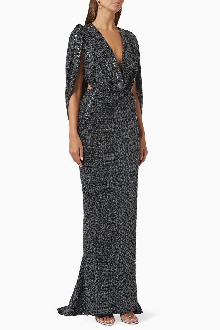 

Modality Draped Gown in Stretch-lurex, Black