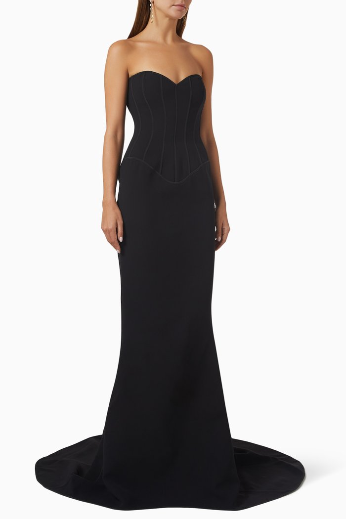 An Ode Strapless Bustier Gown, Black