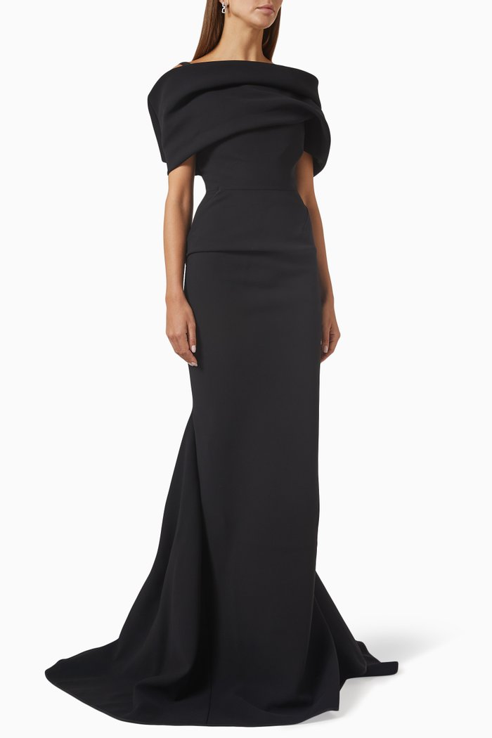 

Allegro Draped Off-shoulder Gown, Black