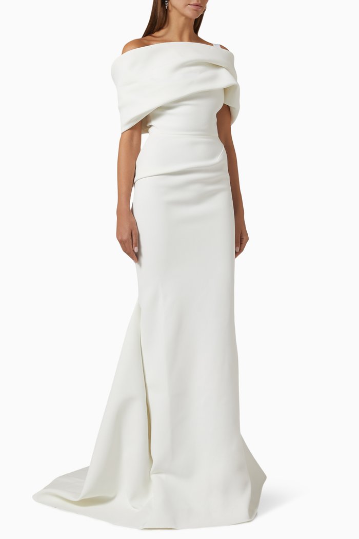 

Allegro Draped Off-shoulder Gown, White