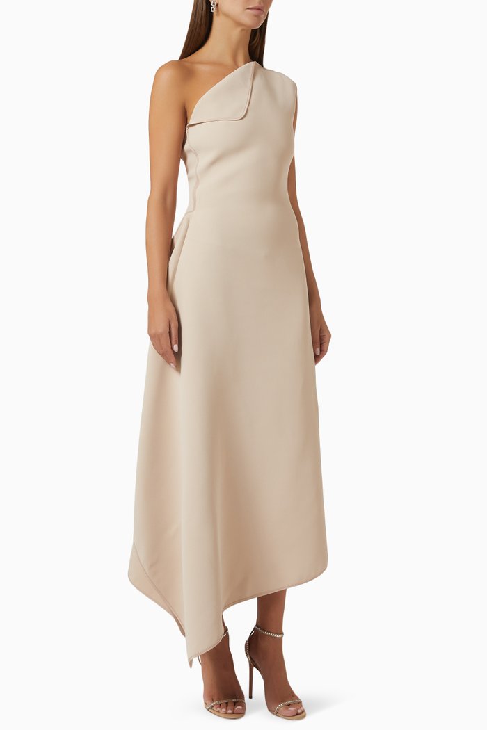 

Soothe One-shoulder Midi Dress, Neutral