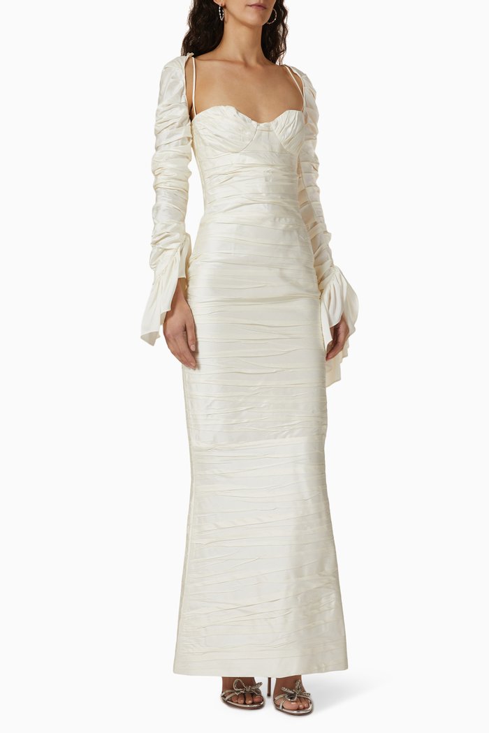 

Third Wisdom Ruched Maxi Dress in Silk, White
