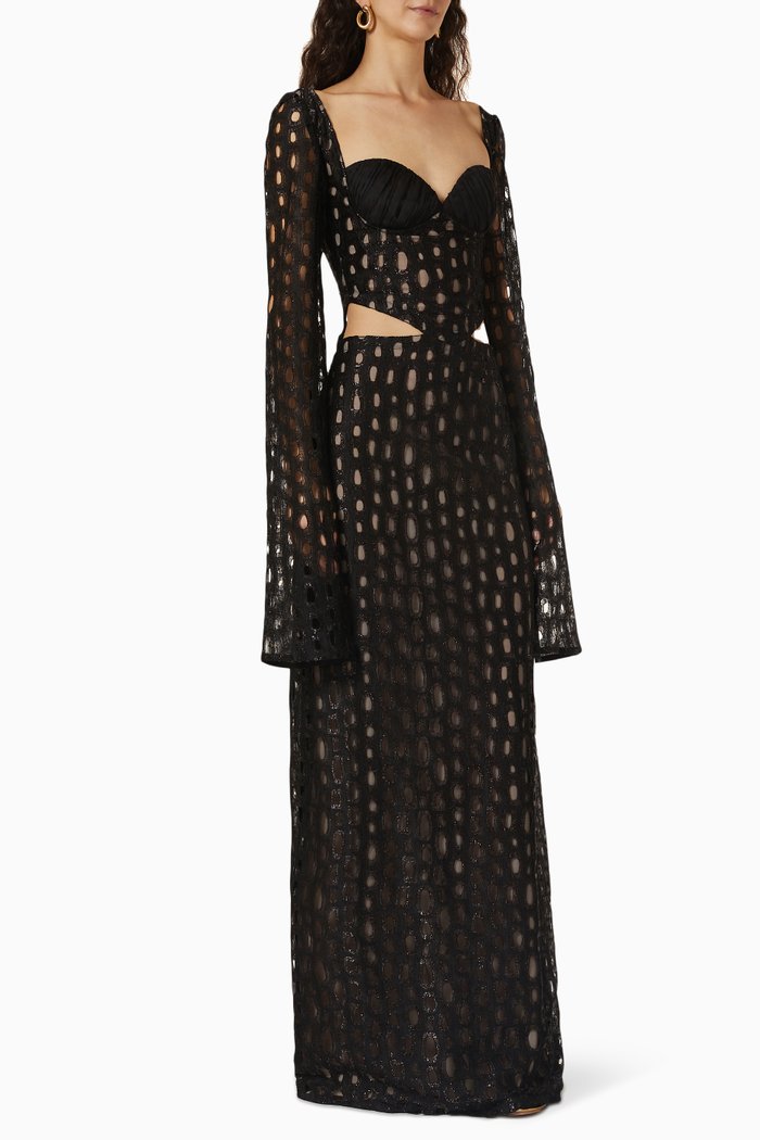 

Immortality Cut-out Maxi Dress in Lace, Black