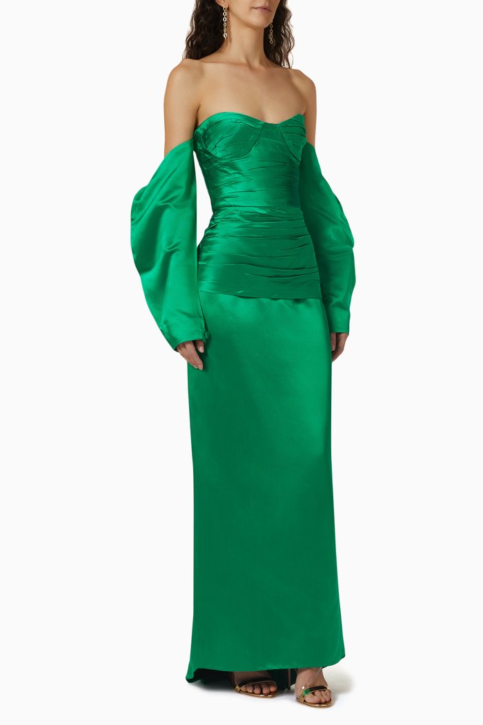

Creating Mater Off-shoulder Maxi Dress in Velvet, Green