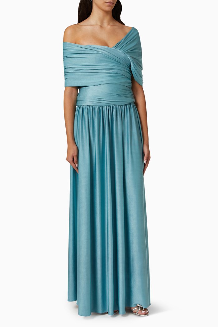 

Ecstacy Pleated Maxi Dress in Jersey, Blue