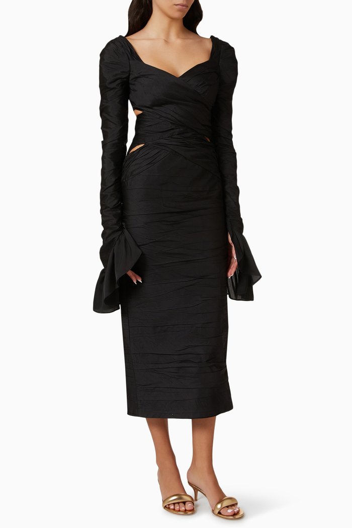 

Phenomena Draped Midi Dress in Silk, Black