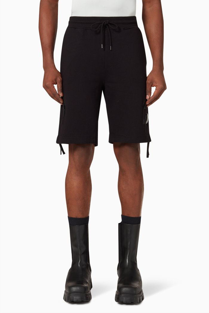 

Diagonal Raised Shorts in Fleece, Black