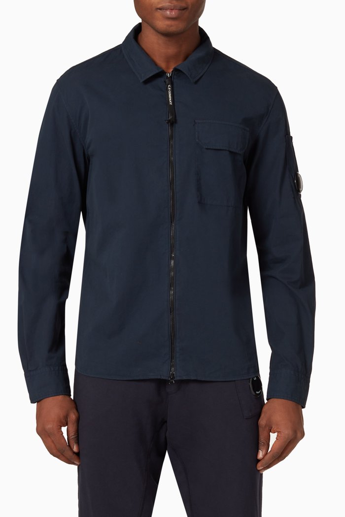 

Zipped Shirt in Gabardine, Blue