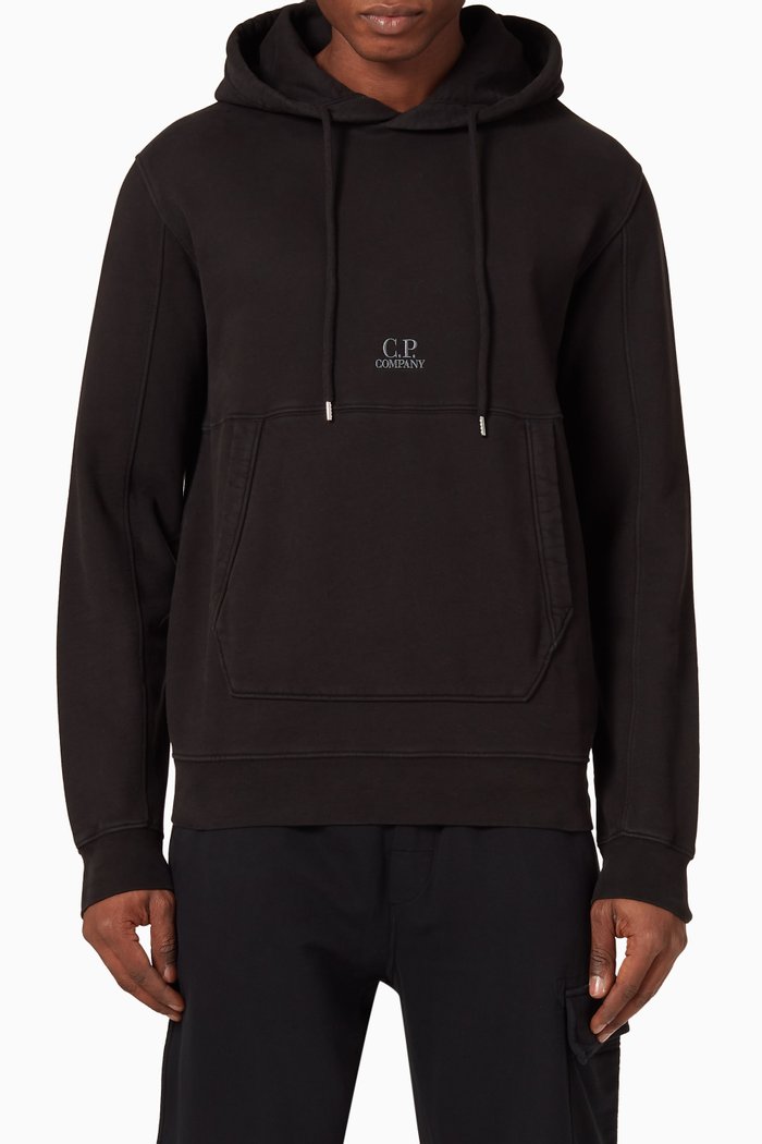 

Brushed Emerized Diagonal Hoodie in Fleece, Black