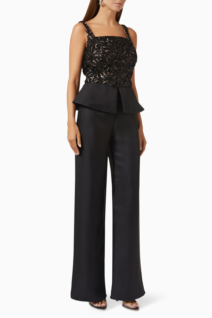 

Beaded Jumpsuit in Mikado, Black