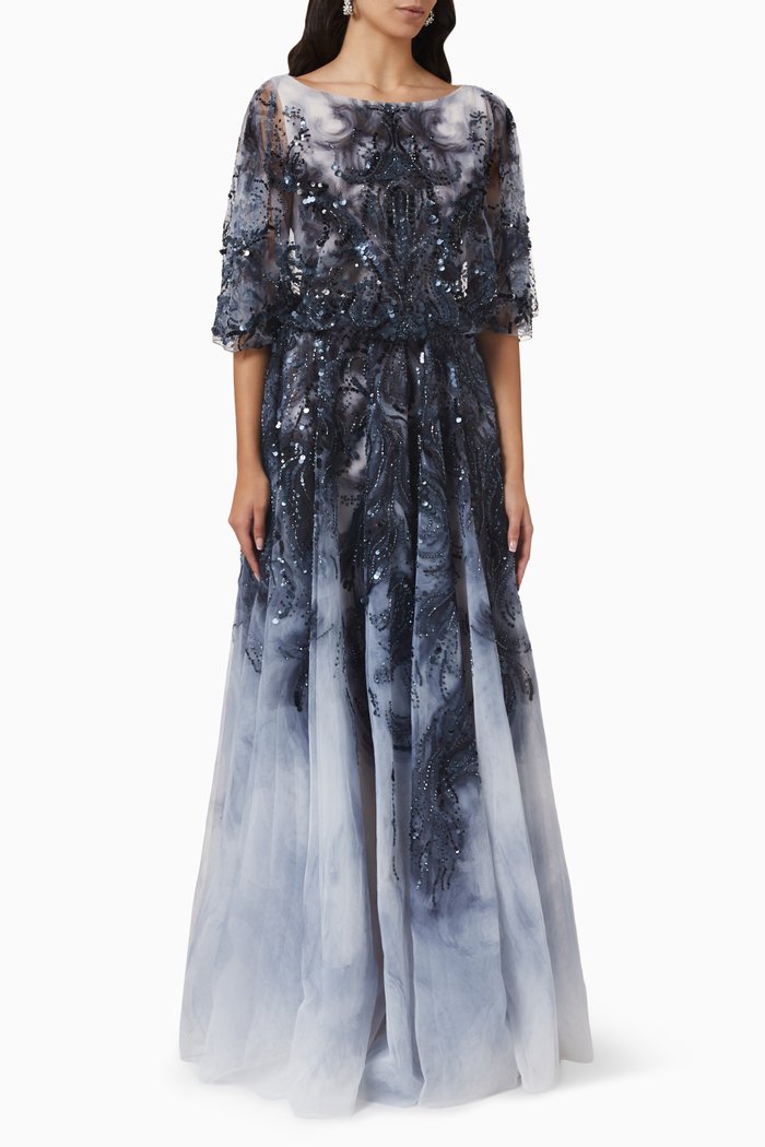 

Sequin-embellished Cape Dress in Tulle, Grey