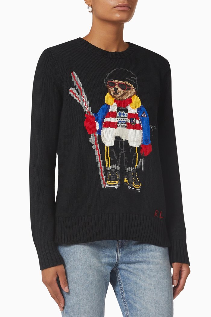 Ski Polo Bear Sweater in Cotton, Black