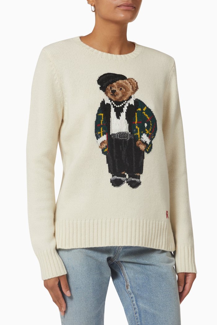 

Polo Bear Intarsia Sweater in Wool & Cashmere, Neutral
