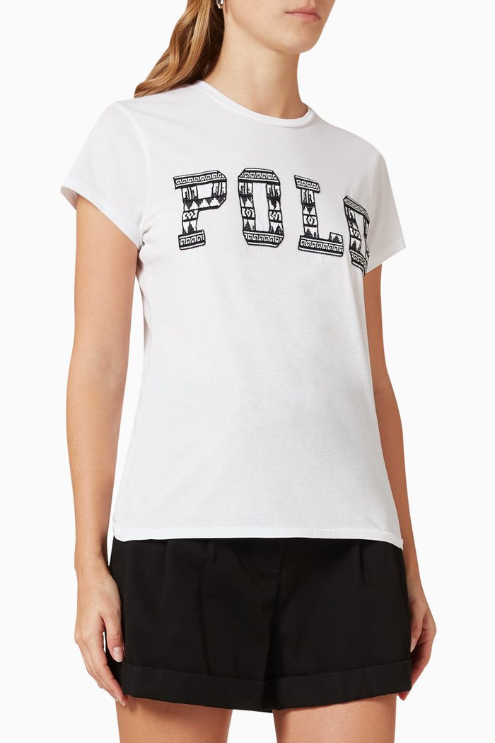 Embellished Logo T-shirt in Cotton, Neutral