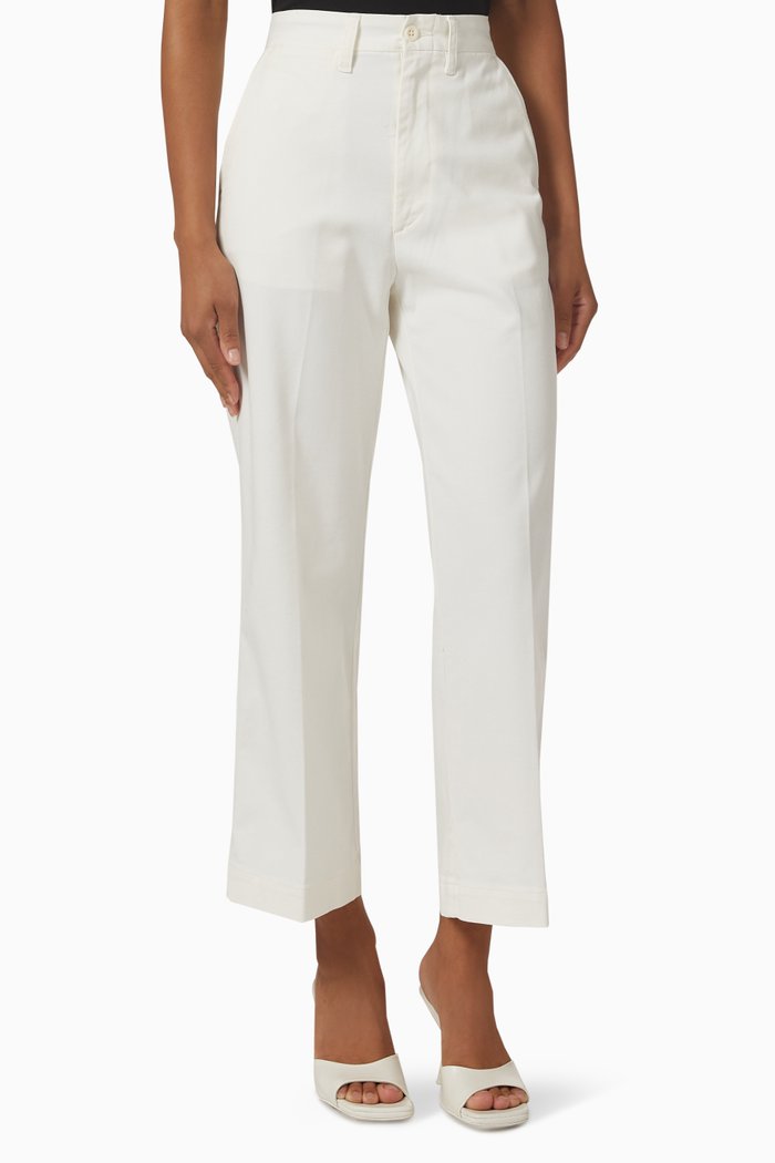 

Cropped Wide-leg Chino Pants in Cotton, Neutral