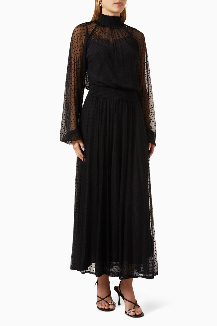 

Polka-dot Maxi Dress in Tulle, Black