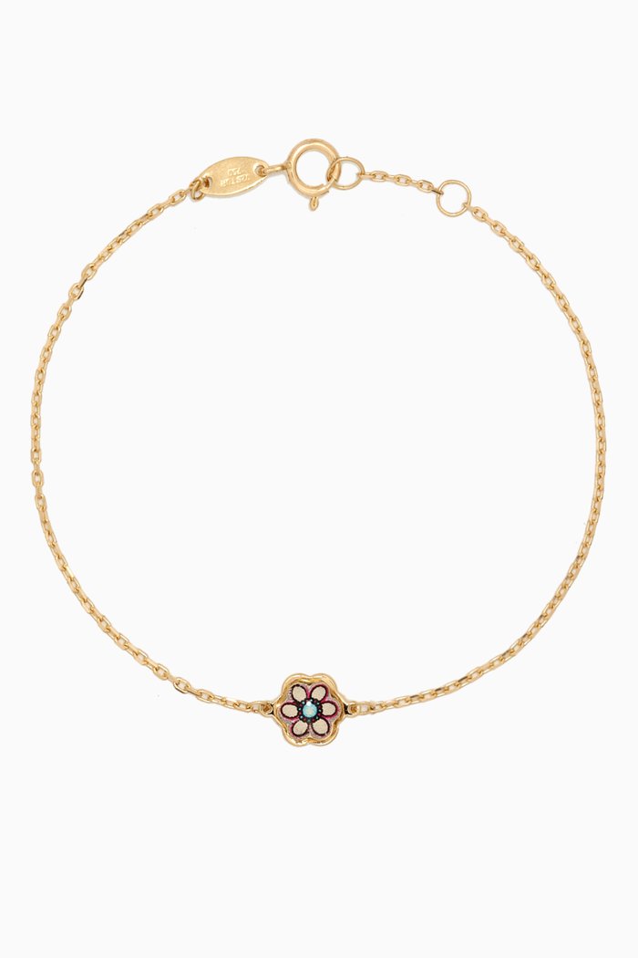 Lydia Tiny Flower Enamel Bracelet in 18kt Yellow Gold