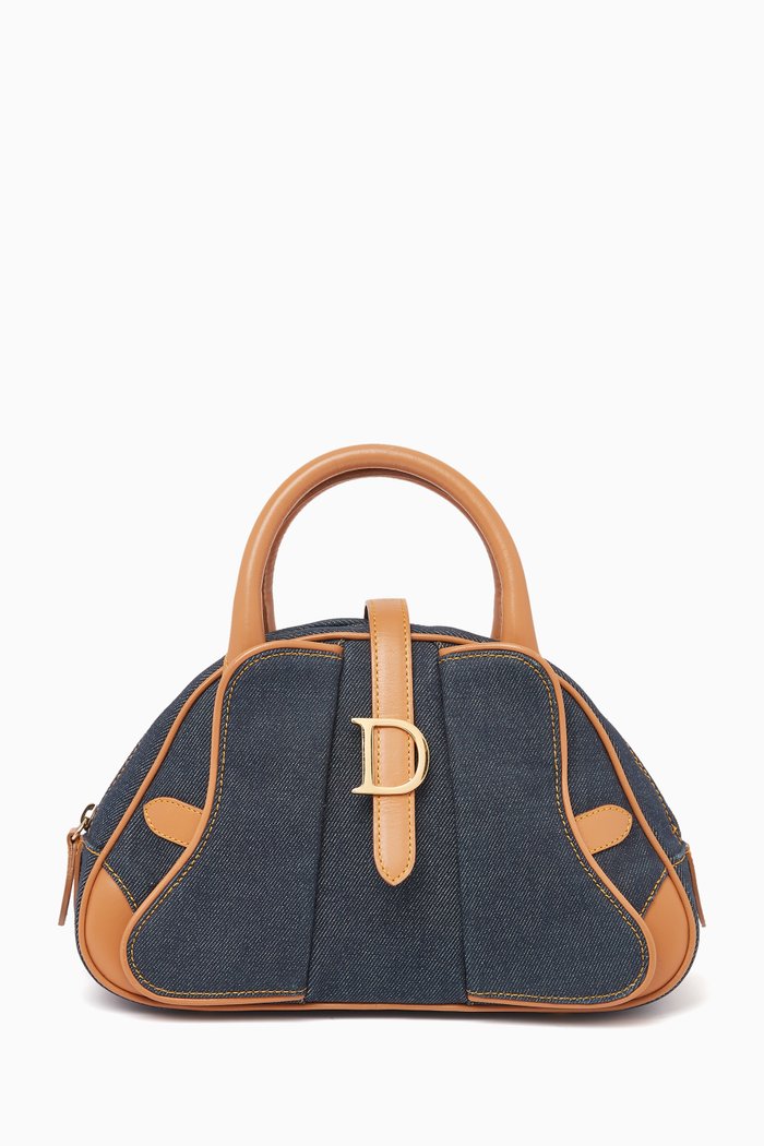 

Saddle Bowler Top Handle Bag in Denim, Blue