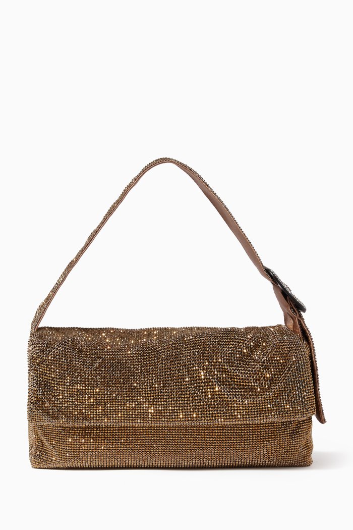 Vitty La Grande Shoulder Bag in Crystal Mesh Rhinestones, Gold