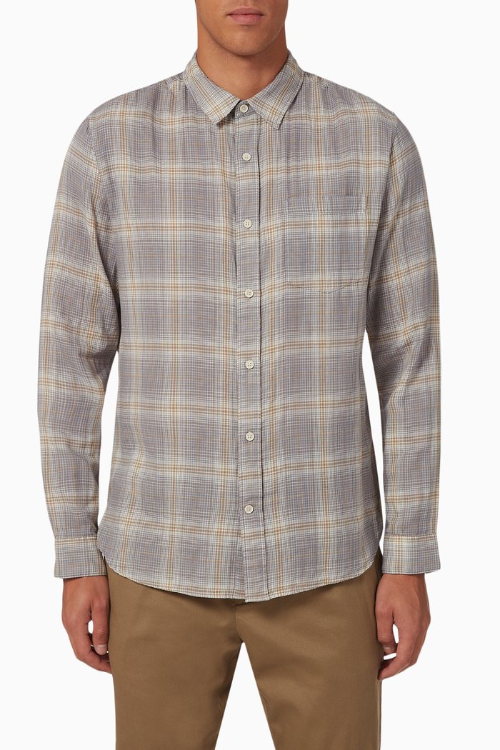 

Double Face Shadow Plaid Shirt in Cotton, Blue