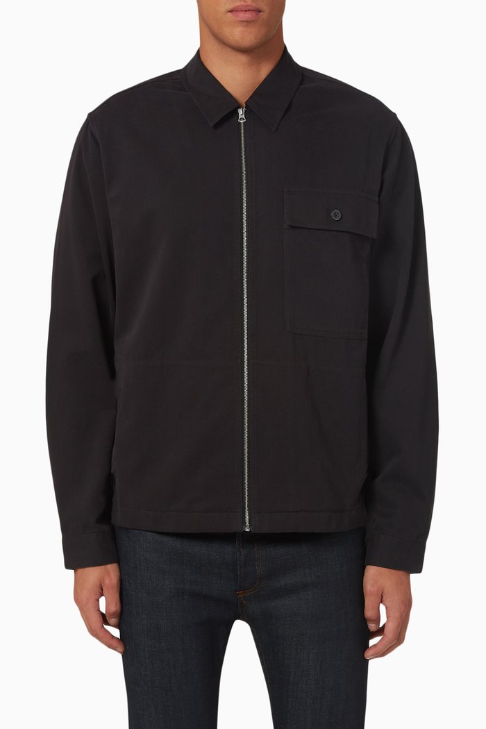 

Zippered Overshirt in Cotton & Tencel, Black