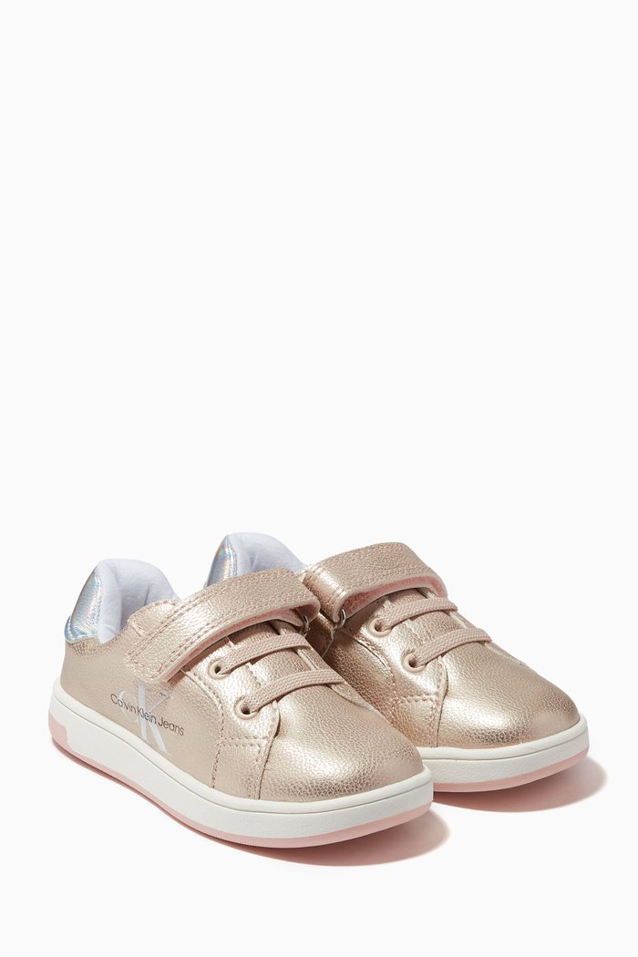 

Velcro Sneakers in Metallic Faux Leather, Pink