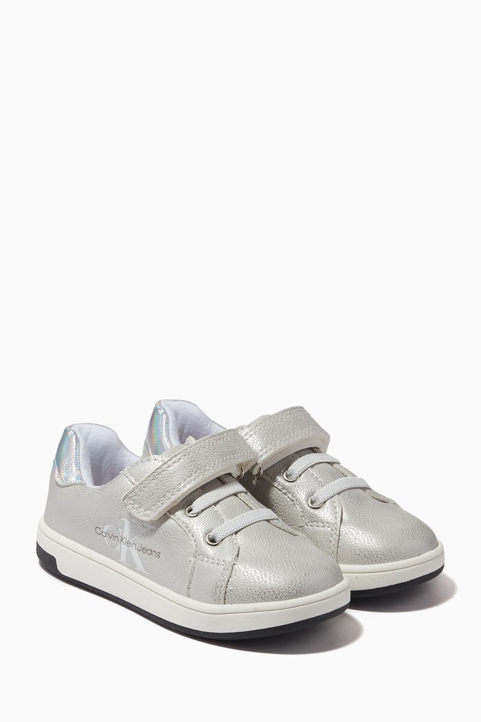 

Velcro Sneakers in Metallic Faux Leather, Silver