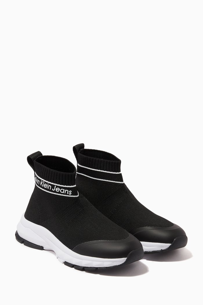 

Sock High-top Sneakers in Stretch Fabric, Black