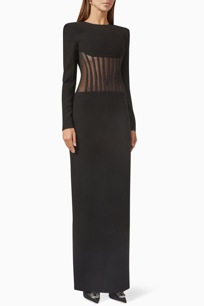 

Corset Maxi Dress in Crepe, Black