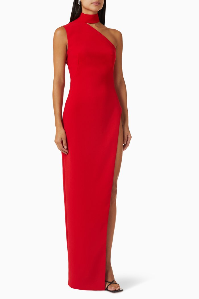 

High Neck Cutout Maxi Dress in Crepe, Red