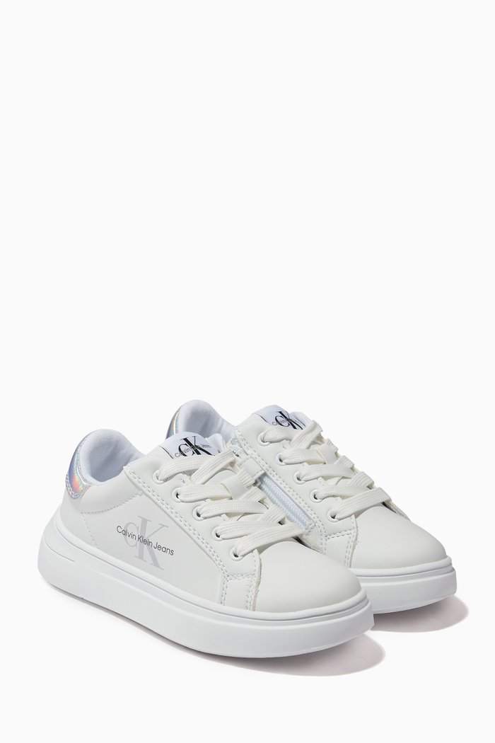 Logo Lace-up Sneakers in Recycled Leather, White