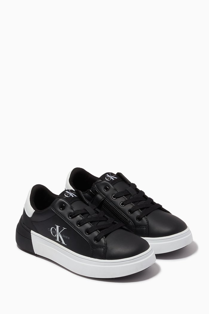 

Logo Two-tone Sneakers in Faux Leather, Black