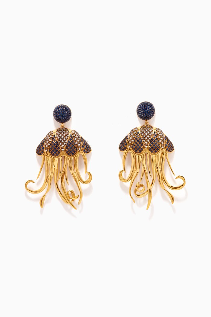 Jellyfish Earrings in 24kt Gold-plated Bronze, Green