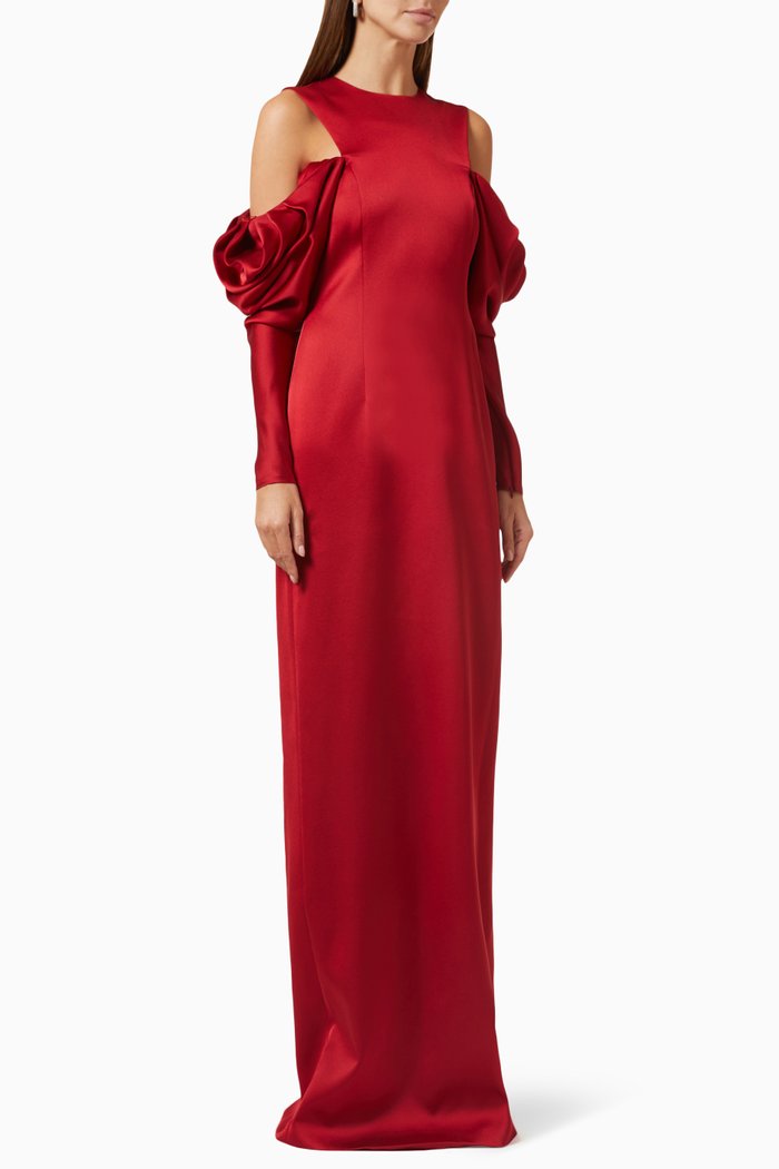 

Cut-out Shoulder Gown in Satin, Burgundy