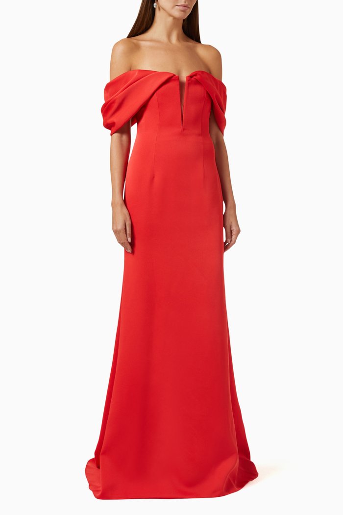 

Off-shoulder Gown in Satin-crepe, Red